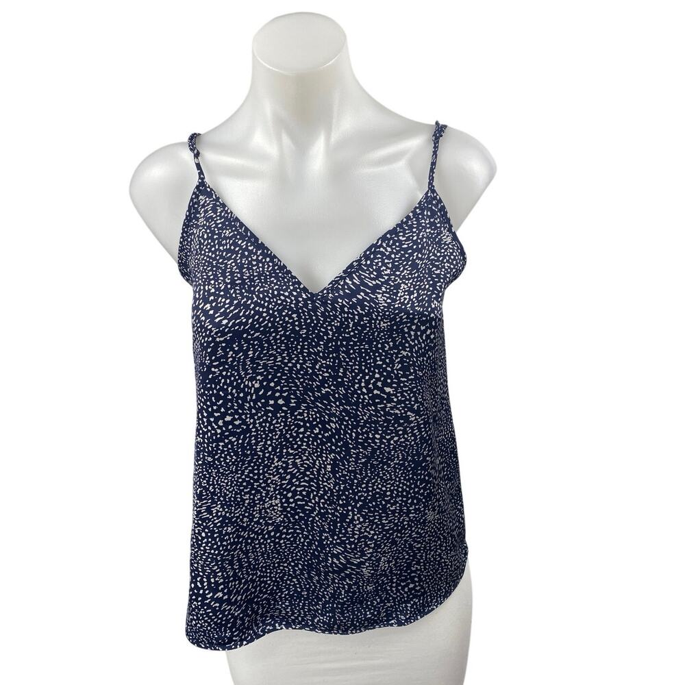 Aritzia Babaton Navy Blue White Printed Sleeveless V Neck Cami Tank Top Size XS